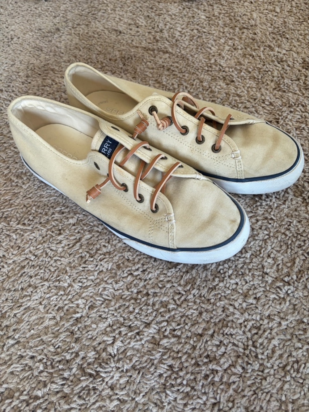 Sperry Low-Top Canvas Sneakers in Beige with Brown Laces - Picture 4 of 8